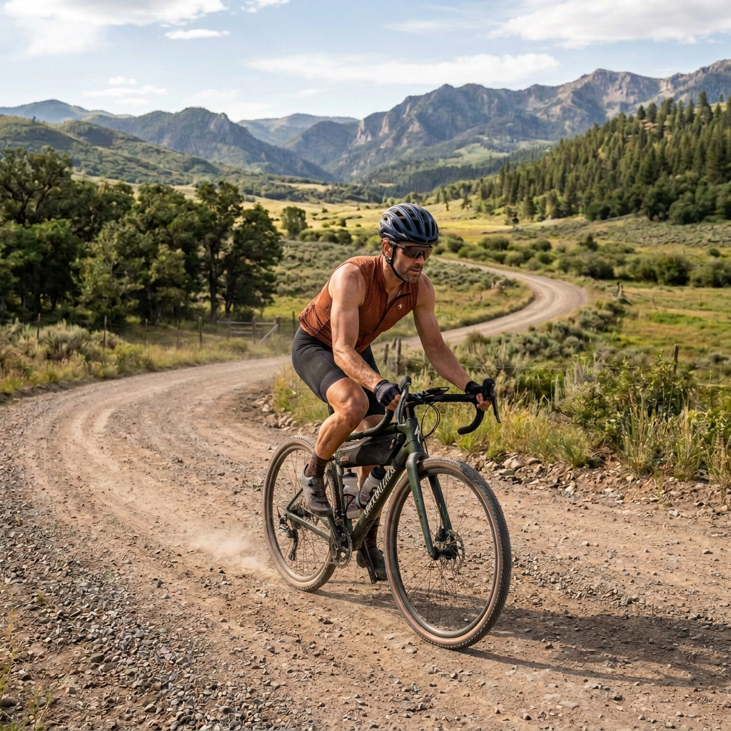Male gravel cyclist without backpack